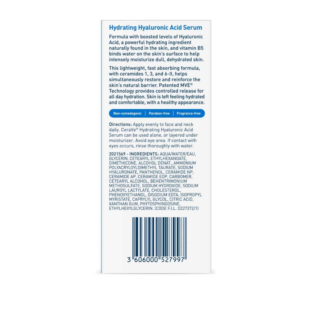 Cerave Hydrating Hyaluronic Acid Serum for Face with Vitamin B5