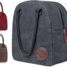 Asebbo Insulated Waxed Canvas Lunch Bag - Elegant Grey  Leakproof Waterproof Thermal Cooler Food Handbags High Capacity